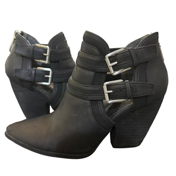 Charles by‎ Charles David Boots Black Wedge Heeled Moto Goth Grunge Size 6 - Picture 1 of 8